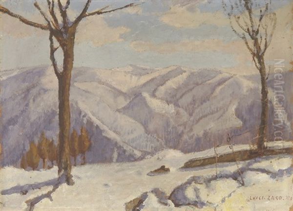 Il Monte Grappa Da Enego Oil Painting by Luigi Zago