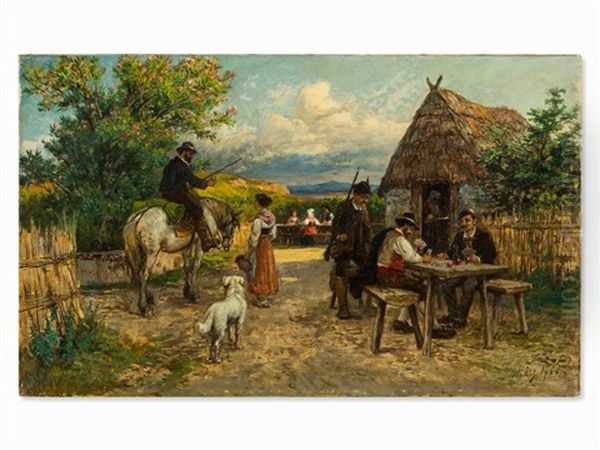 Italian Village Scene Oil Painting by Johann Zahnd