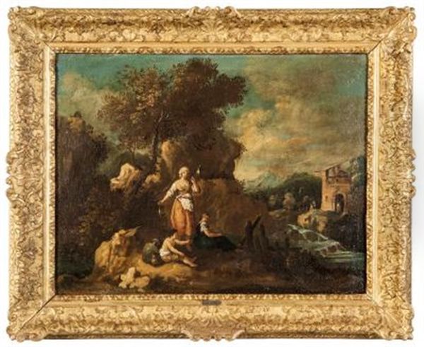 Paesaggio Con Filatrice Oil Painting by Giuseppe Zais