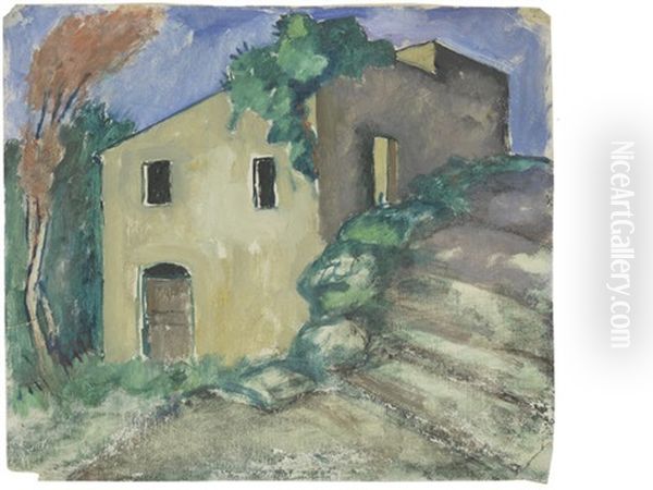 Maison Addossee Sur L'escalier Oil Painting by Eugene Zak