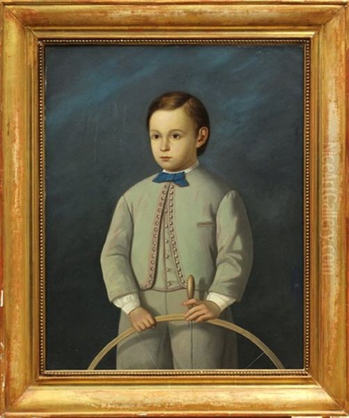 Portrait Of A Young Boy With A Rolling Hoop Oil Painting by S. Zaleski