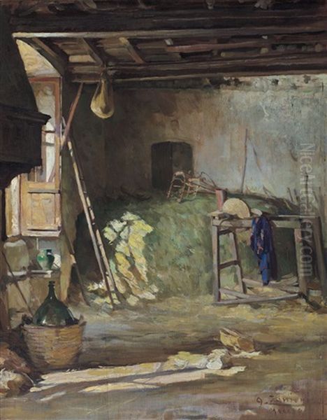 Interno Rustico A Maccagno Oil Painting by Arturo Zanieri