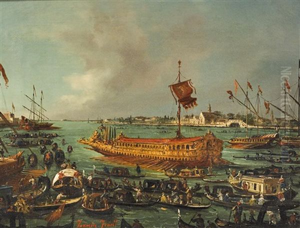 The Bucintoro With San Nicolo Al Lido In The Background Oil Painting by Francesco Zanin
