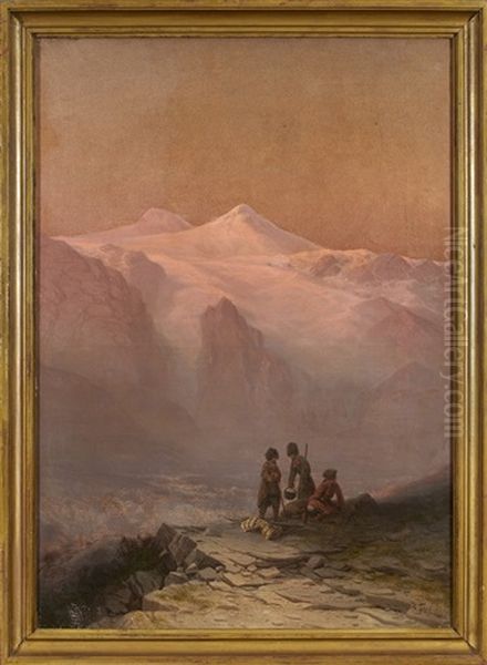 Hunters Resting In The Caucasus Oil Painting by Il'ia Nikolaevich Zankovskii