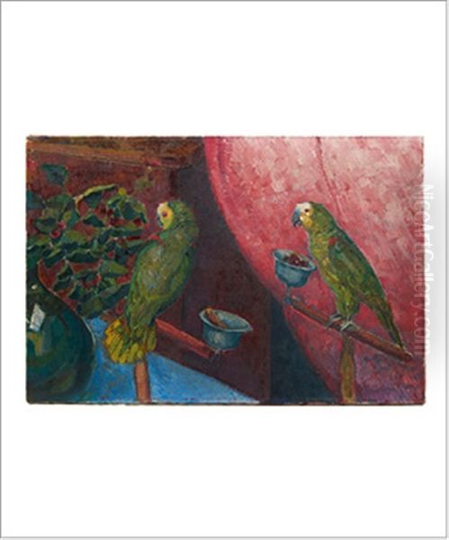 Deux Perroquets, Vers 1925-1930 Oil Painting by Angel Zarraga Arguelles