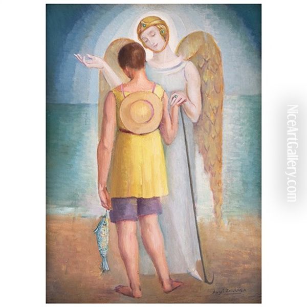 El Arcangel Y La Pescadora, Ca. 1920 Oil Painting by Angel Zarraga Arguelles