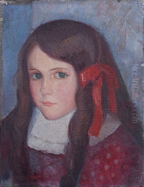 Fillette Au Ruban Rouge Oil Painting by Angel Zarraga Arguelles