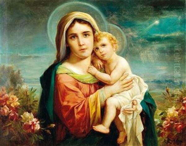 Madonna With Child Oil Painting by Hans Zatzka