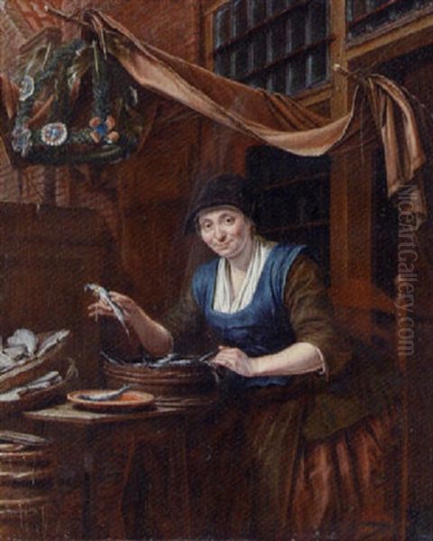 A Fishmonger Oil Painting by Gerrit Zegelaar