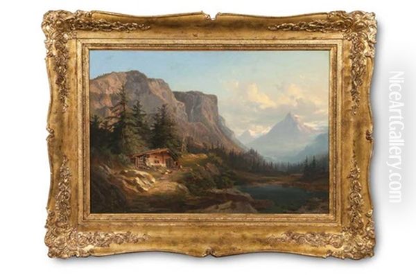 Alpenlandschaft Mit Bauernhaus Und Gebirgssee Oil Painting by Jakob Joseph Zelger