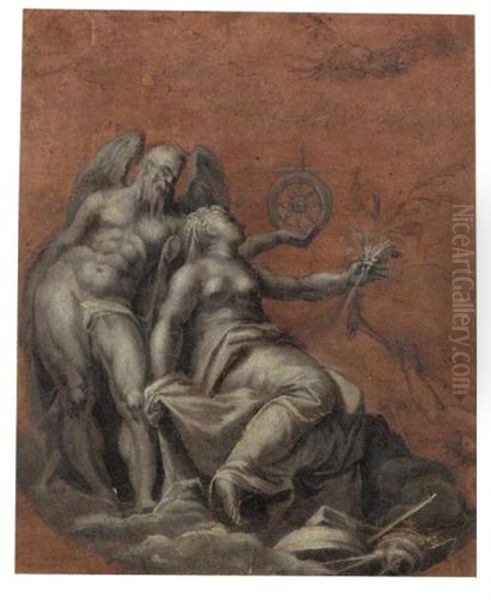 Allegorical Figures Of Time, Peace And Fame Oil Painting by Giovanni Battista Zelotti