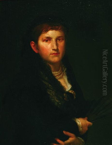 Portrait Of Lady With A Fan Oil Painting by Frantisek Ii Zenisek