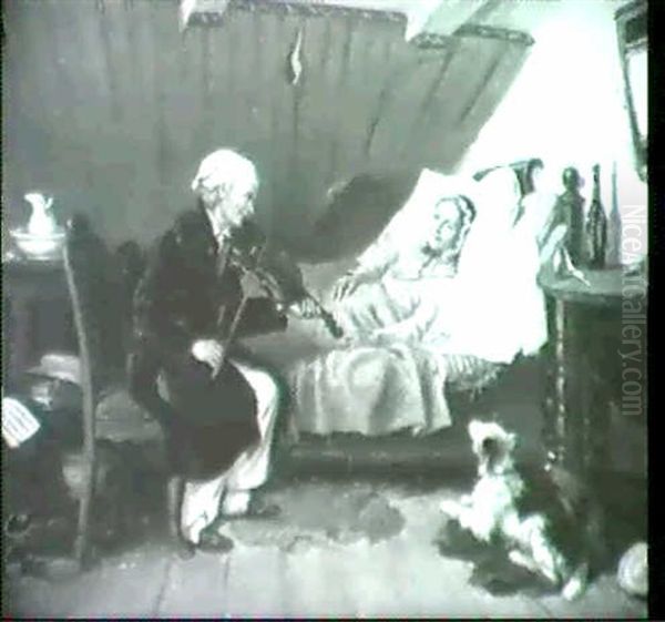 Zur Genesung Spielt Ein Alter Geiger Seiner Frau Am Kranken-bett Ein Standchen Oil Painting by Victor Zeppenfeld