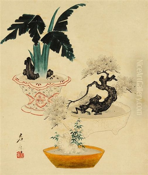 Potted Plants Oil Painting by Zeshin Shibata