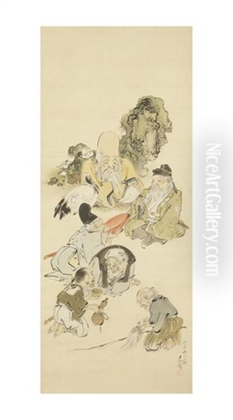 Kakejiku (vertical Hanging Scroll) Oil Painting by Zeshin Shibata