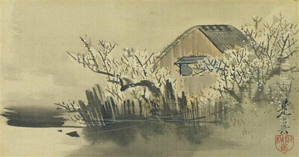 A Rural Scene Oil Painting by Zeshin Shibata