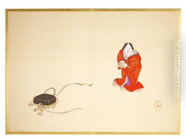 A Large-format Album Bound In Orihon (concertina-fold) Format Oil Painting by Zeshin Shibata