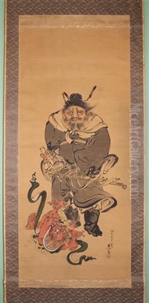 Shoki And Oni Oil Painting by Zeshin Shibata