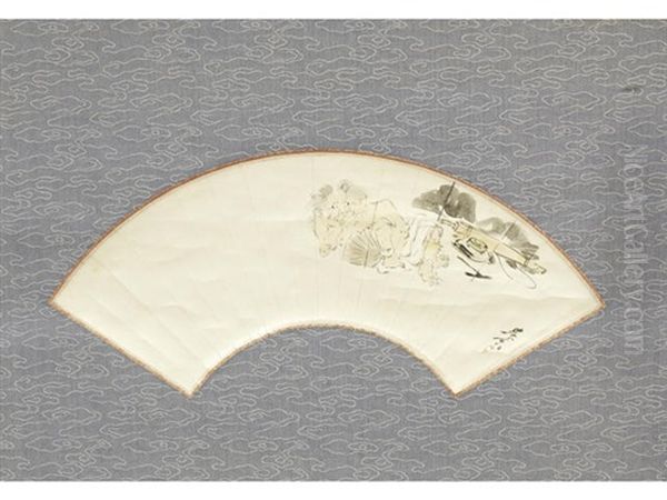 An Oni Lying Down And Resting, Holding A Fan After Having Discarded His Monk's Garb And Umbrella Oil Painting by Zeshin Shibata