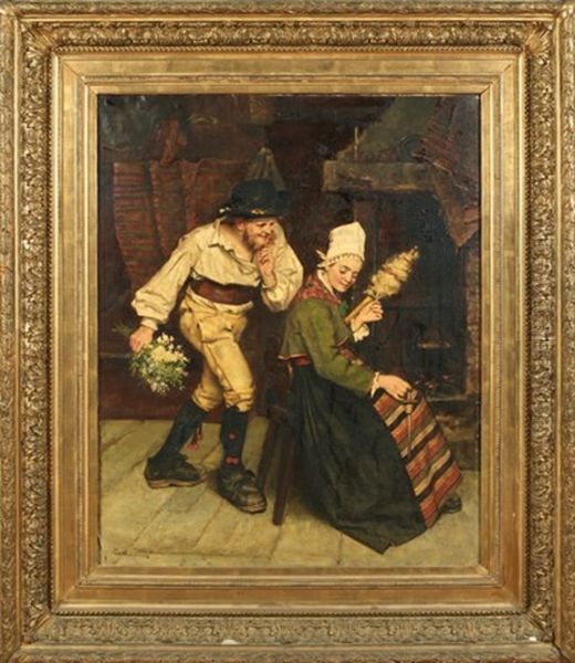 La Surprise De L'amoureux Oil Painting by Wilhelmina (Mimmi Katarina) Zetterstroem