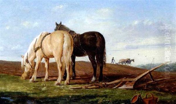 Et Hestepand Holder Hvil Fra Plojningen Oil Painting by Christian Olavius Zeuthen