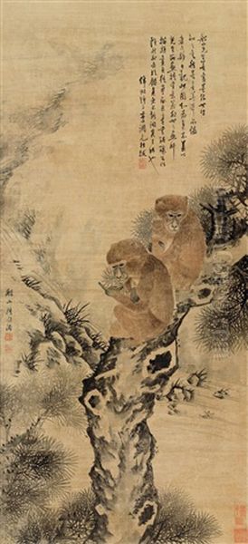 Two Monkeys Oil Painting by Zhang Wentao