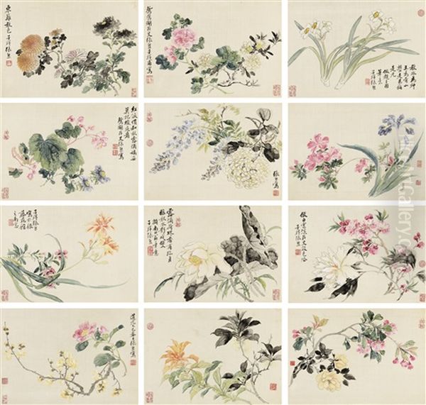 Flowers Of Four Seasons Oil Painting by Zhang Xiong