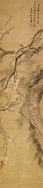 Bamboo And Plum Blossom Oil Painting by Zhang Xiong