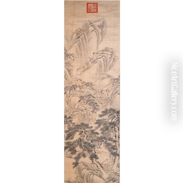 Landscape Hanging Scroll Oil Painting by Zhang Zongcang