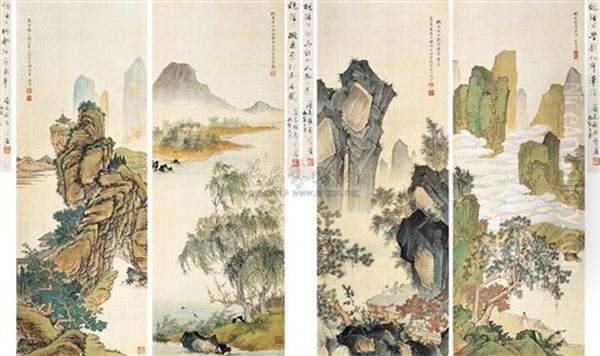 Landscape (4 Works) Oil Painting by  Zhao Haogong