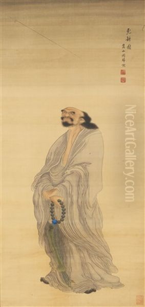 A Flying Monk's Staff Oil Painting by  Zhou Xun