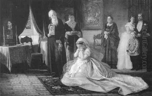 Fore Brollopet Oil Painting by Firs Sergeevich Zhuravlev