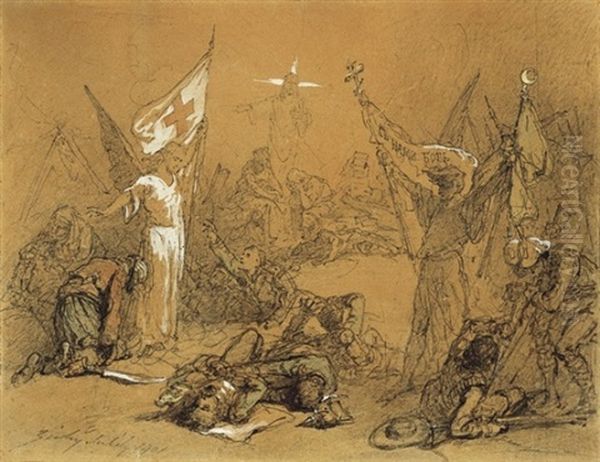 Voros Kereszt (red Cross) Oil Painting by Mihaly von Zichy