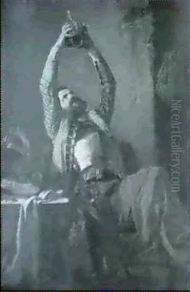 Trinkender Soldat Oil Painting by Mihaly von Zichy