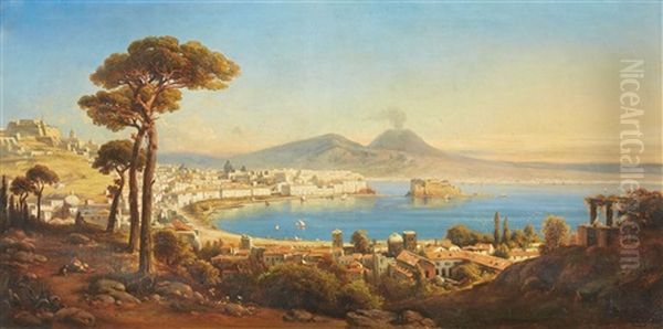 The Bay Of Naples Oil Painting by Gustav Zick