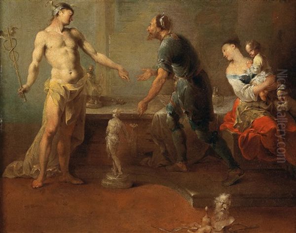 Merkur In Der Werkstatte Des Bildhauers Oil Painting by Januarius Zick