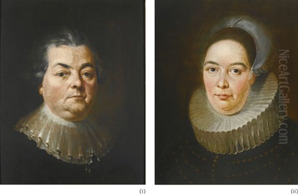 Councillor Von Marschall Of Koblenz And His Wife, Bust-length Oil Painting by Januarius Zick