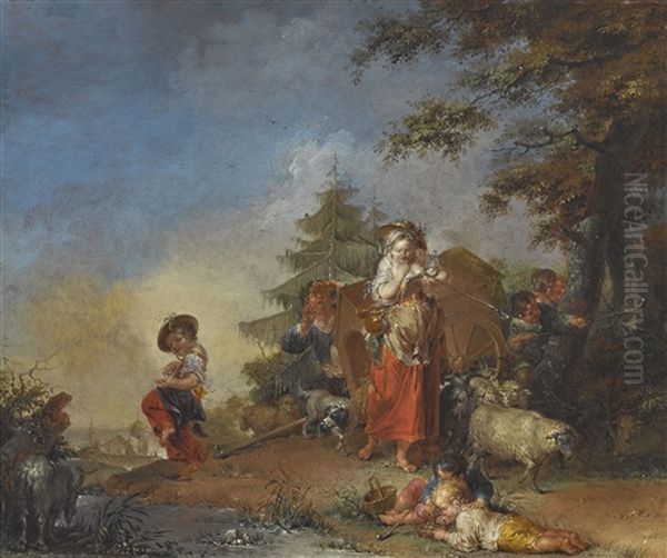 Brieflesende Schaferin Mit Karren Oil Painting by Januarius Zick