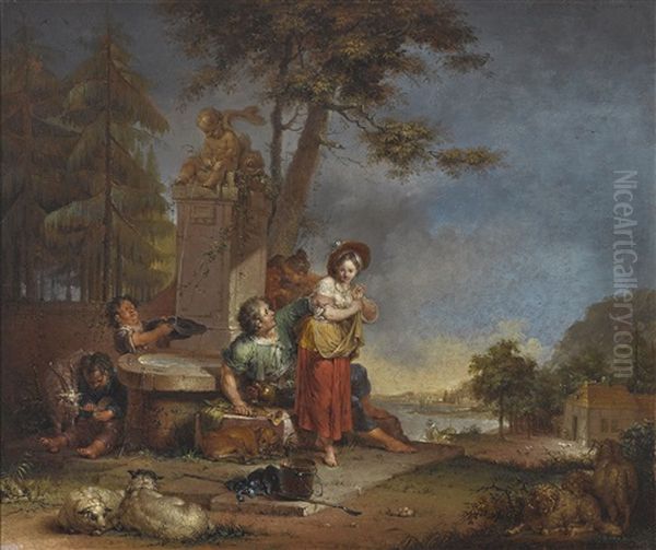 Schaferszene Am Brunnen Oil Painting by Januarius Zick