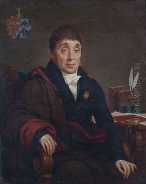 Portrait D'un Homme Noble Assis, Une Armoirie En Haut A Gauche Oil Painting by Andreas Ziegler