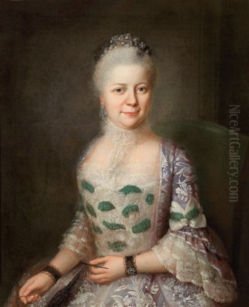 Bildnis Einer Spitze Hakelnden Dame Oil Painting by Johann Georg Ziesenis