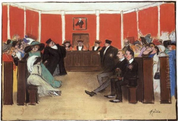 Die Moderne Eva (im Gerichtsaal) Oil Painting by Heinrich Zille