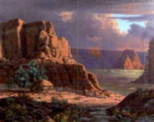 Navajo Land At Sunset Oil Painting by Mark Zillman
