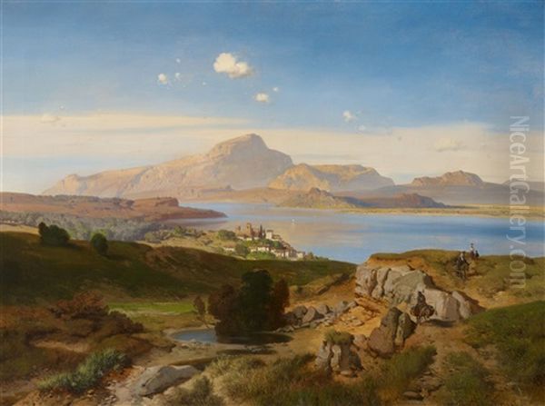 View Of The Golf Of Baiae Oil Painting by August Albert Zimmermann