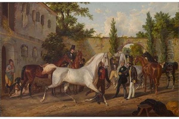 Beim Pferdekauf Oil Painting by Theodor Franz Zimmermann