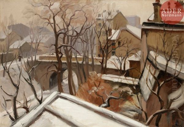 Ville Enneigee Oil Painting by Jules Emile Zingg