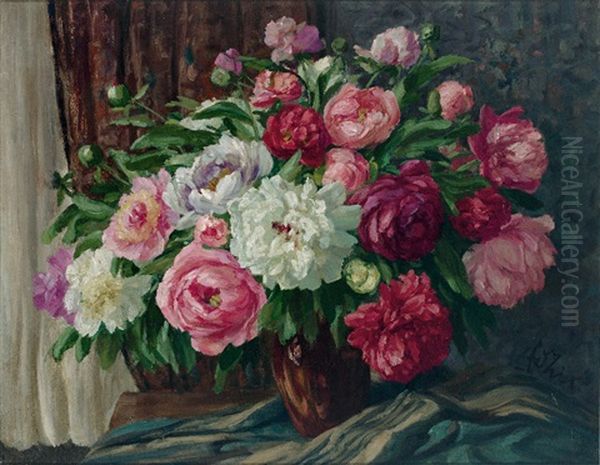 Prachtvoller Pfingstrosenstraus Oil Painting by Ferdinand Zix