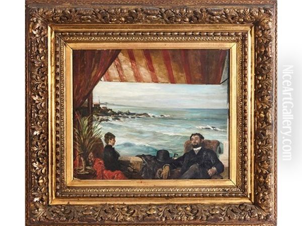 Terrasse Face Au Rocher De La Vierge, Biarritz Oil Painting by Achille Zo