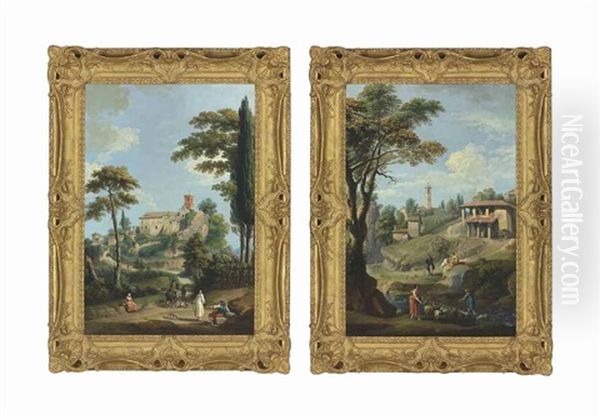 The Castello Di Rota, Near The Lake Of Bracciano, Seen From The Path Leading To The Entrance; And The Castello Di Rota, Seen From Behind Oil Painting by Giuseppe Zocchi