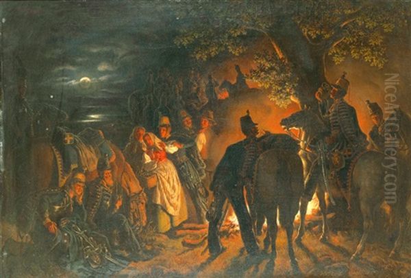 Husarbivuack Oil Painting by Kilian Christoffer Zoll